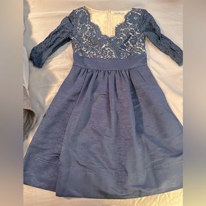 Eliza J Sz 4 Navy Lace & Faille 3/4 Sleeve Fit Flare Cocktail Dress